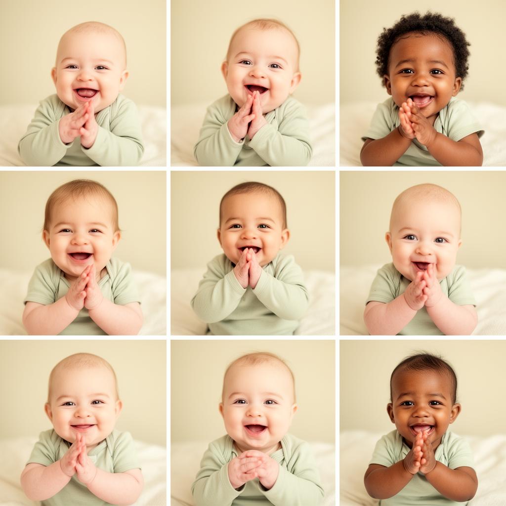 Diverse babies smiling, cooing, and clapping